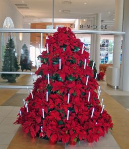 poinsettia tree with candles